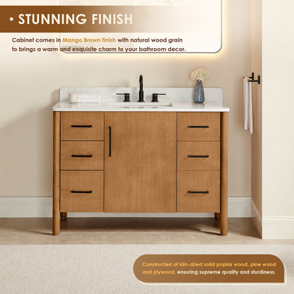 48" Single Bathroom Vanity in Mango Brown with Grain White