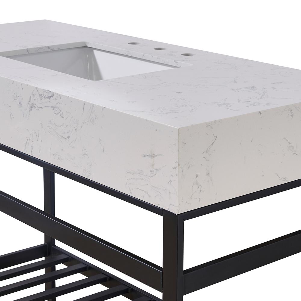 48. in Composite Stone Vanity Top in Aosta White Apron with White Sink