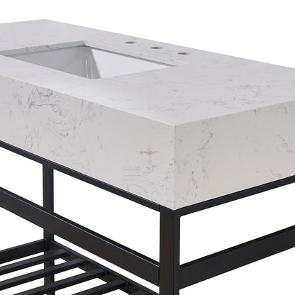 48. in Composite Stone Vanity Top in Aosta White Apron with White Sink