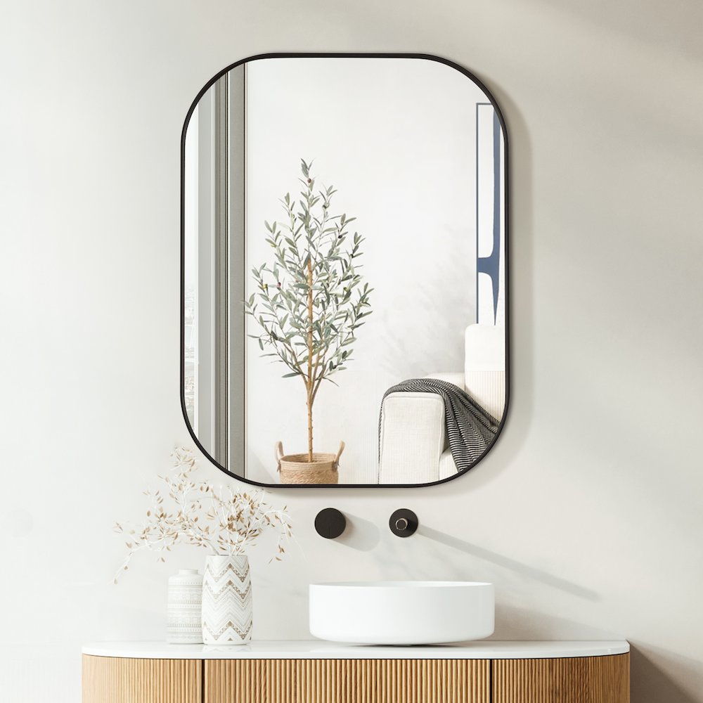 24x32" Rectangular Aluminum Framed in Matte Black Modern Bathroom Wall Mirror