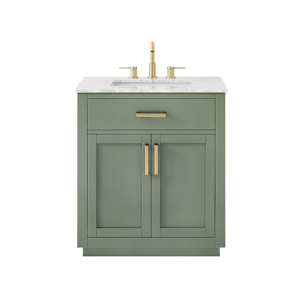 30" Single Bathroom Vanity Set in Vintage Green, Carrara White Marble Countertop