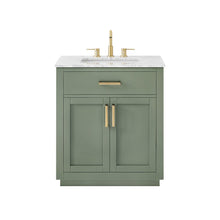30" Single Bathroom Vanity Set in Vintage Green, Carrara White Marble Countertop