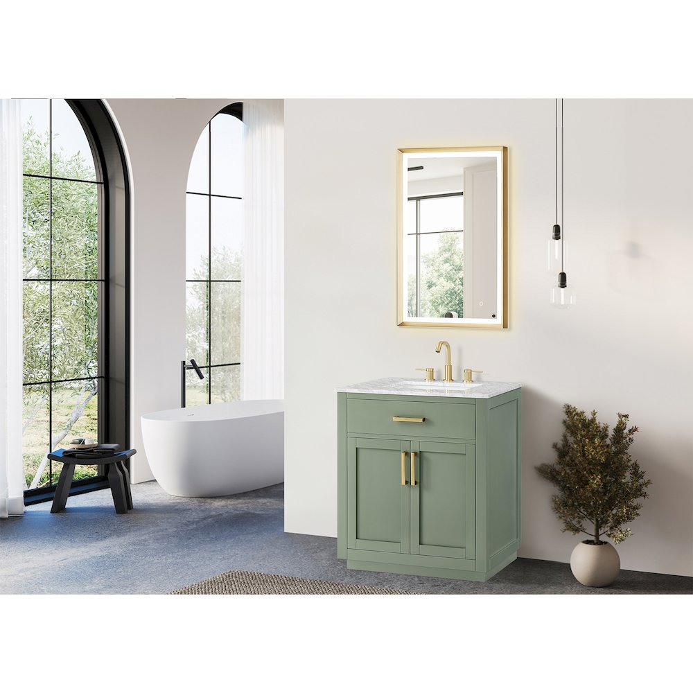 30" Single Bathroom Vanity Set in Vintage Green, Carrara White Marble Countertop