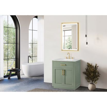 30" Single Bathroom Vanity Set in Vintage Green, Carrara White Marble Countertop