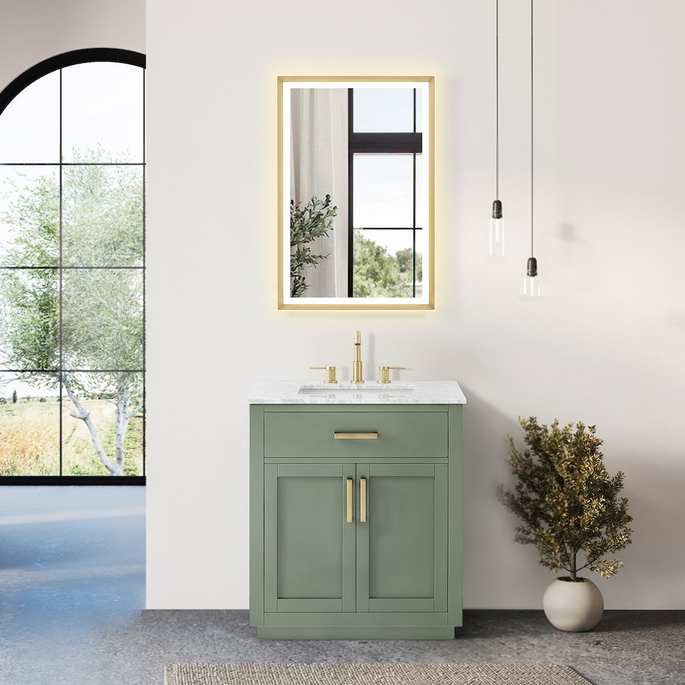 30" Single Bathroom Vanity Set in Vintage Green, Carrara White Marble Countertop