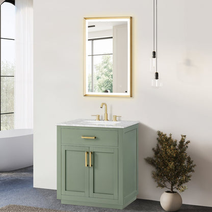 30" Single Bathroom Vanity Set in Vintage Green, Carrara White Marble Countertop