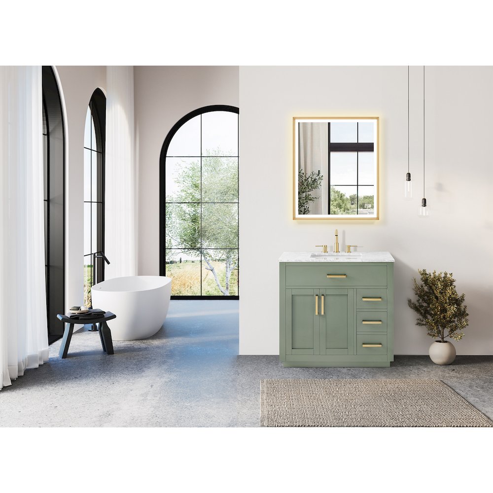 36" Single Bathroom Vanity Set in Vintage Green, Carrara White Marble Countertop