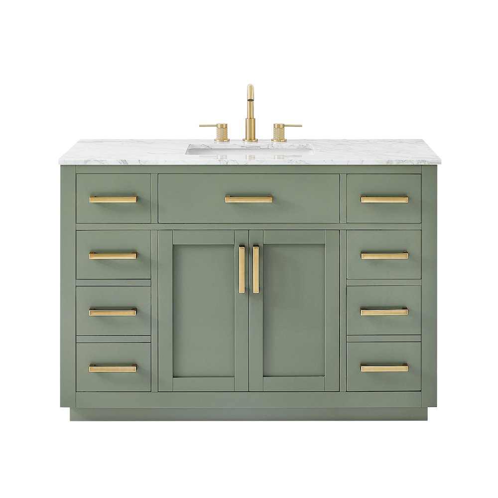 48" Single Bathroom Vanity Set in Vintage Green, Carrara White Marble Countertop