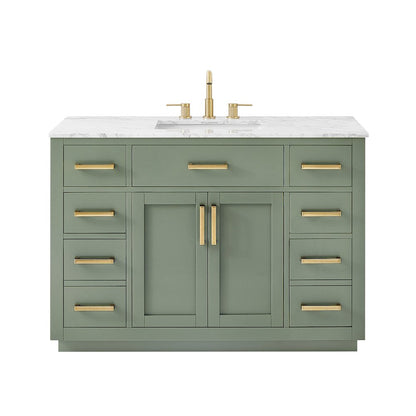 48" Single Bathroom Vanity Set in Vintage Green, Carrara White Marble Countertop