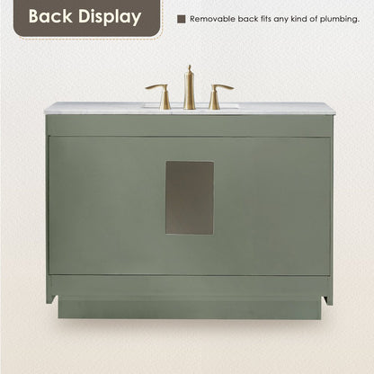 48" Single Bathroom Vanity Set in Vintage Green, Carrara White Marble Countertop