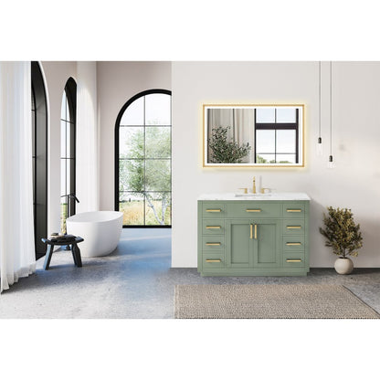 48" Single Bathroom Vanity Set in Vintage Green, Carrara White Marble Countertop