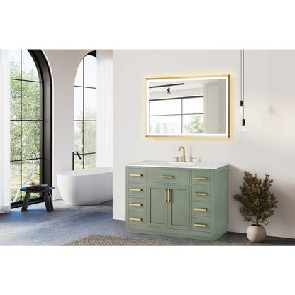 48" Single Bathroom Vanity Set in Vintage Green, Carrara White Marble Countertop