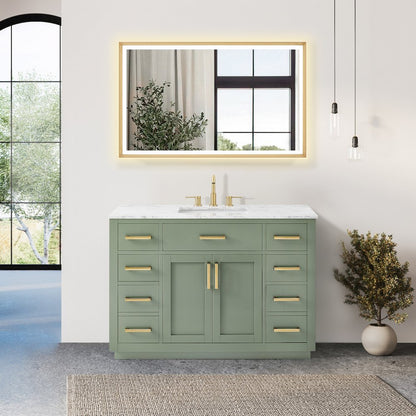 48" Single Bathroom Vanity Set in Vintage Green, Carrara White Marble Countertop