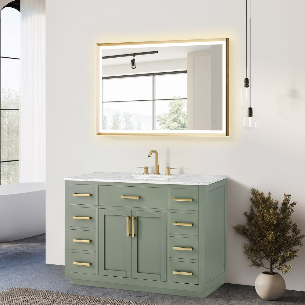 48" Single Bathroom Vanity Set in Vintage Green, Carrara White Marble Countertop