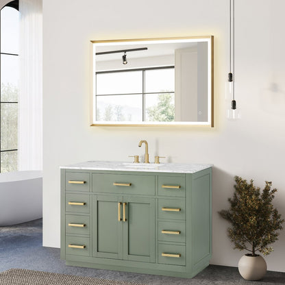 48" Single Bathroom Vanity Set in Vintage Green, Carrara White Marble Countertop