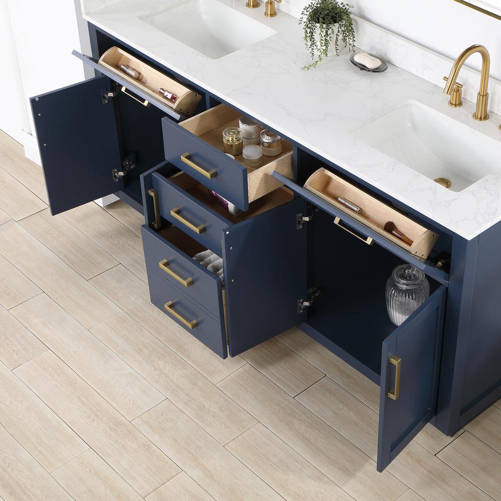 72" Double Bathroom Vanity in Royal Blue without Mirror