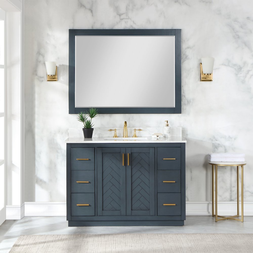 48" Rectangular Bathroom Wood Framed Wall Mirror in Classical Blue