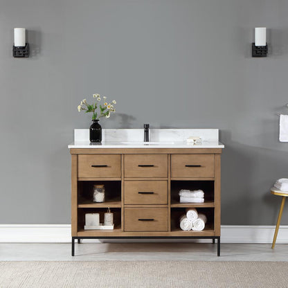 48" Single Bathroom Vanity Set in Brown Pine without Mirror