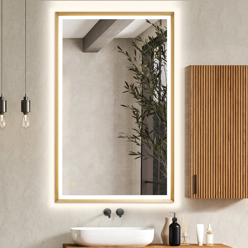 48"x30" Rectangular Wall Mirror in Brushed Gold Aluminum Framed