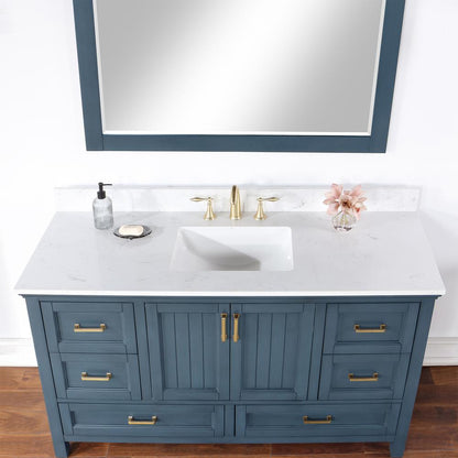 60" Single Bathroom Vanity Set in Classic Blue with Mirror