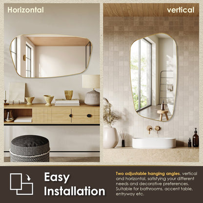 26"x48" Novelty Aluminum Framed in Brushed Gold Modern Bathroom Wall Mirror