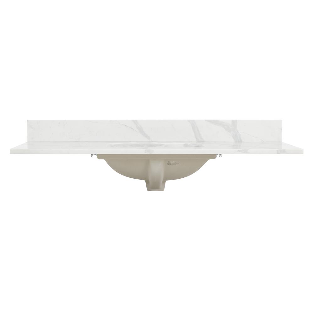Arbios 48. in Quartz Stone Vanity Top in Calacatta White with White Sink