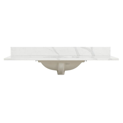 Arbios 48. in Quartz Stone Vanity Top in Calacatta White with White Sink