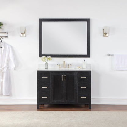 48" Rectangular Bathroom Wood Framed Wall Mirror in Black Oak