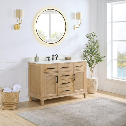 Single Bathroom Vanity in Weathered Fir with Stone Countertop with Mirror