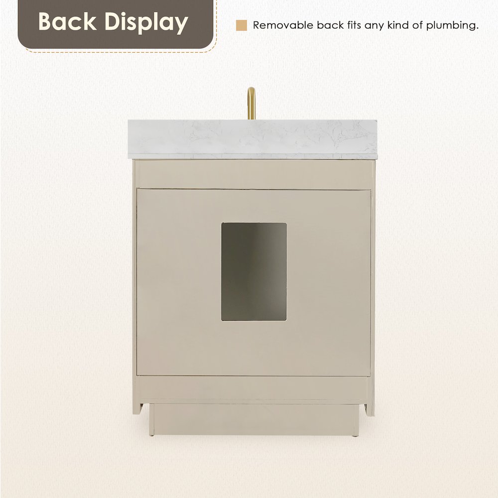 30"Single Bathroom Vanity in Natural Ash,Grain White Engineered Stone Countertop