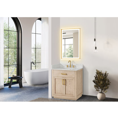 30"Single Bathroom Vanity in Natural Ash,Grain White Engineered Stone Countertop