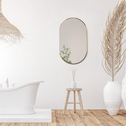 Ispra 36" Oval Bathroom/Vanity Brushed Gold Aluminum Framed Wall Mirror