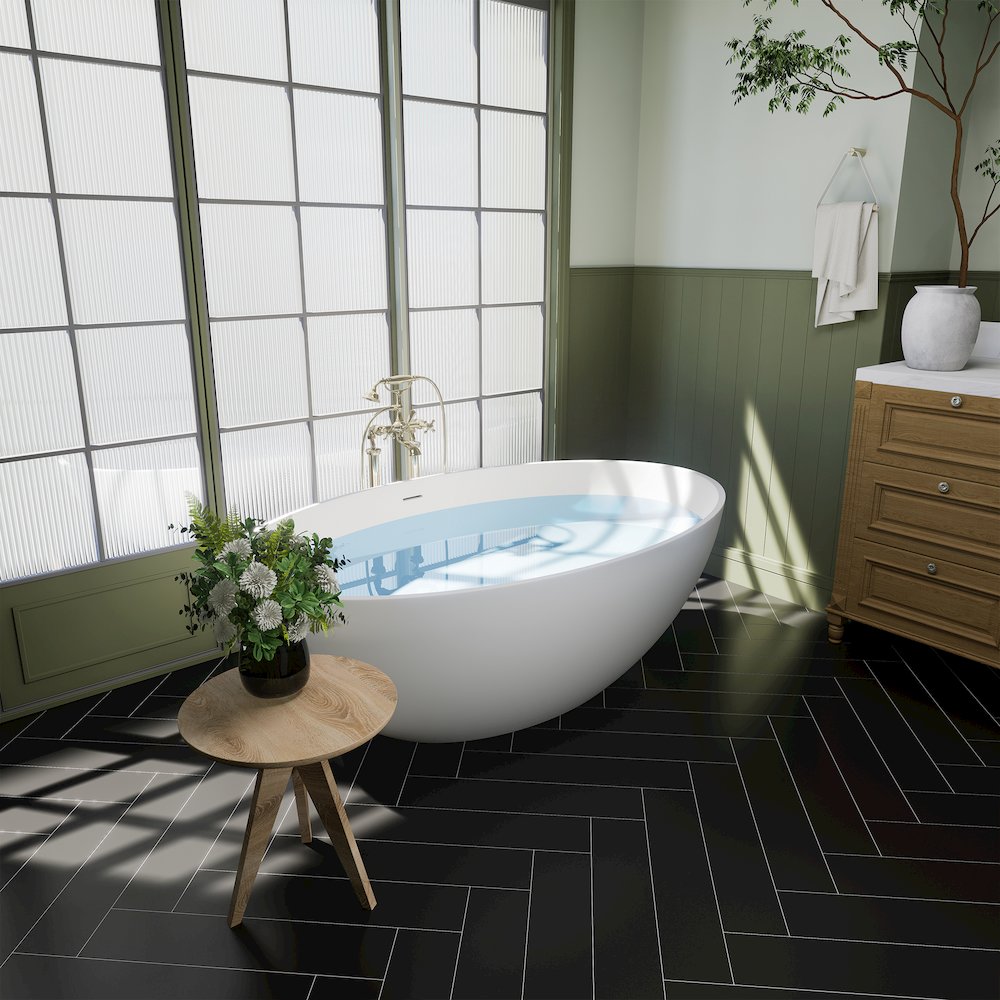 67" x 39" Solid Surface Soaking Bathtub in Matte White and Integrated Overflow