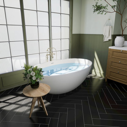 67" x 39" Solid Surface Soaking Bathtub in Matte White and Integrated Overflow