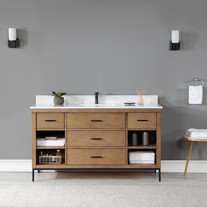 60" Single Bathroom Vanity Set in Brown Pine without Mirror