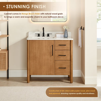 36" Single Bathroom Vanity in Mango Brown with Grain White