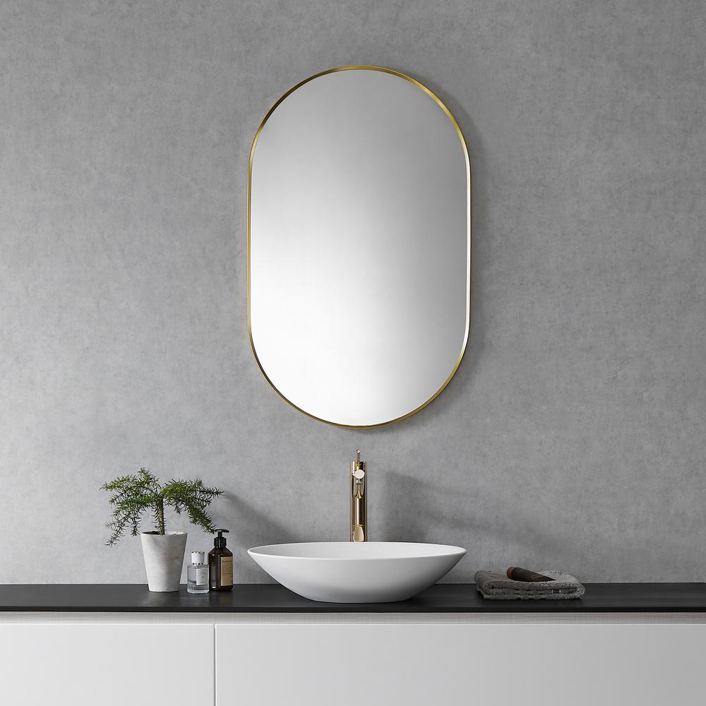 Ispra 36" Oval Bathroom/Vanity Brushed Gold Aluminum Framed Wall Mirror