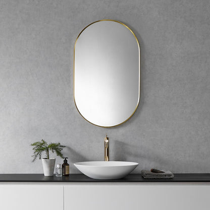 Ispra 36" Oval Bathroom/Vanity Brushed Gold Aluminum Framed Wall Mirror