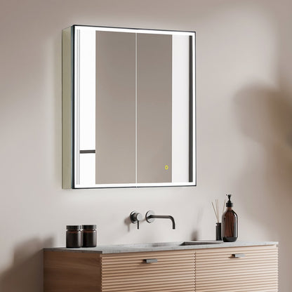 36"x32" Rectangular Bathroom Black Aluminum Mirror Medicine Cabinet