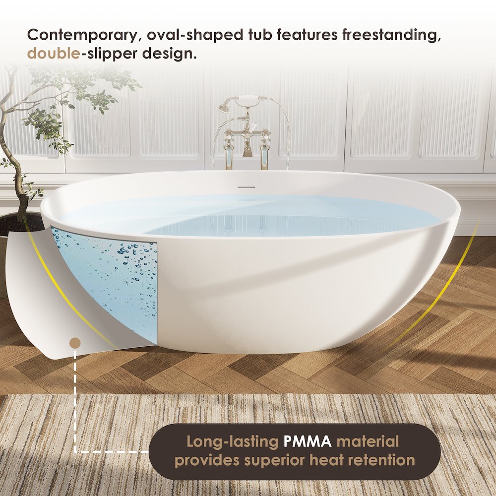 65" x 30" Solid Surface Soaking Bathtub and Integrated Overflow