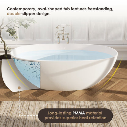 65" x 30" Solid Surface Soaking Bathtub and Integrated Overflow