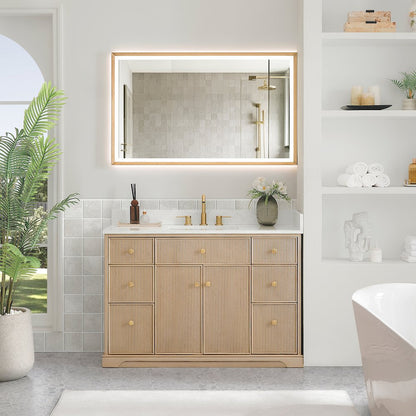 48" Single Bathroom Vanity in Natural Oak with Engineered Stone Countertop