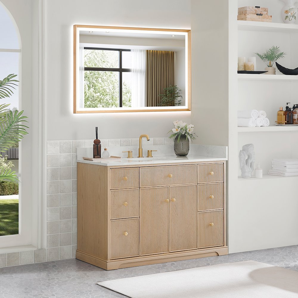 48" Single Bathroom Vanity in Natural Oak with Engineered Stone Countertop