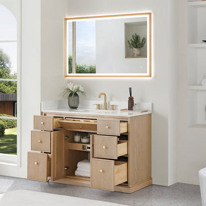 48" Single Bathroom Vanity in Natural Oak with Engineered Stone Countertop