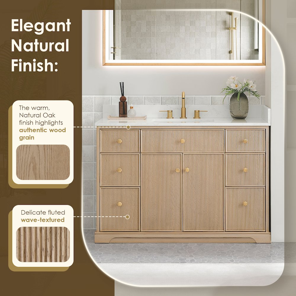 48" Single Bathroom Vanity in Natural Oak with Engineered Stone Countertop