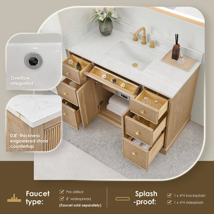 48" Single Bathroom Vanity in Natural Oak with Engineered Stone Countertop