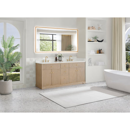 72" Double Bathroom Vanity in Natural Oak with Engineered Stone Countertop