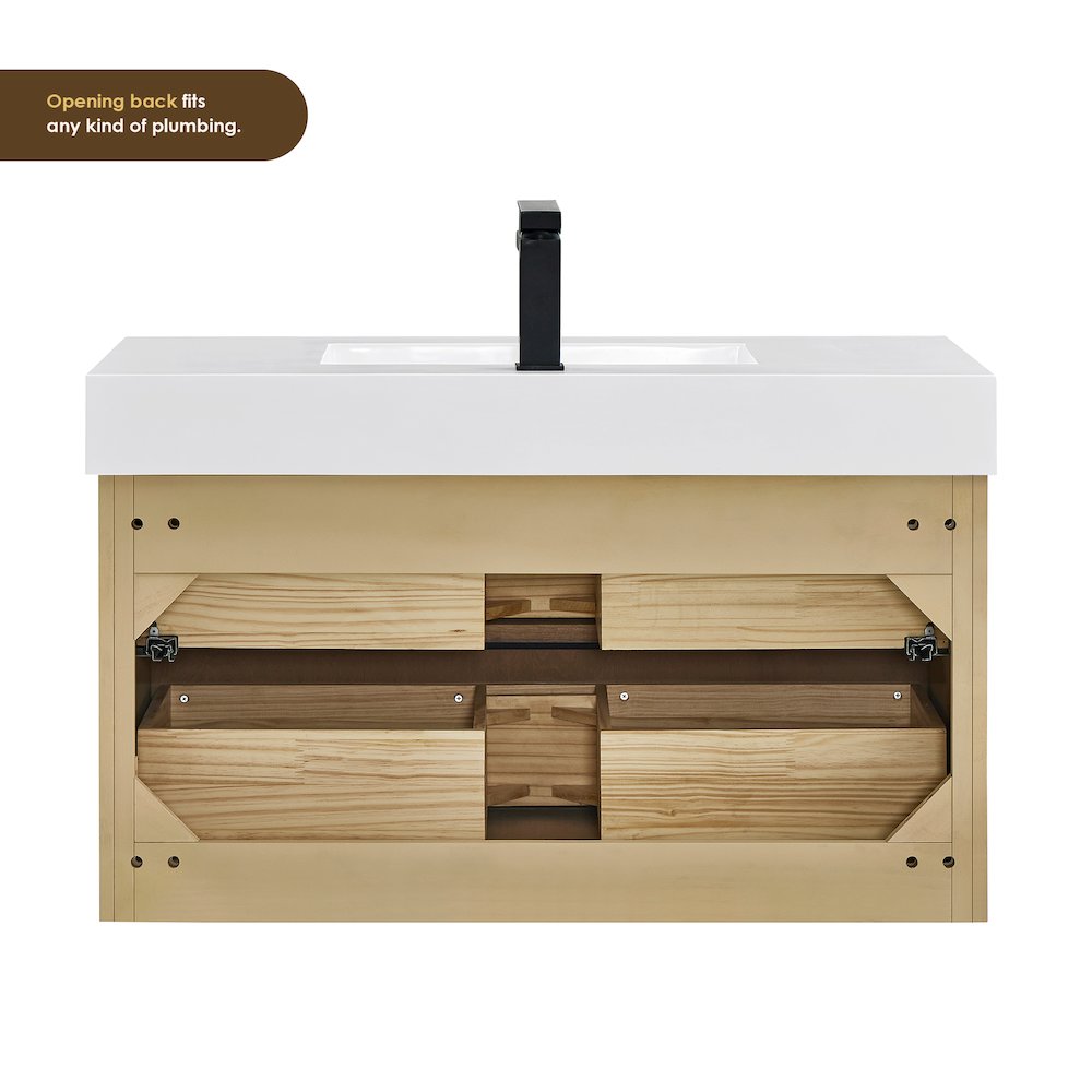 Single Bathroom Vanity in Nature Brown White Artificial Drop-in Sink