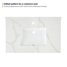 Arbios 36. in Quartz Stone Vanity Top in Calacatta White with White Sink