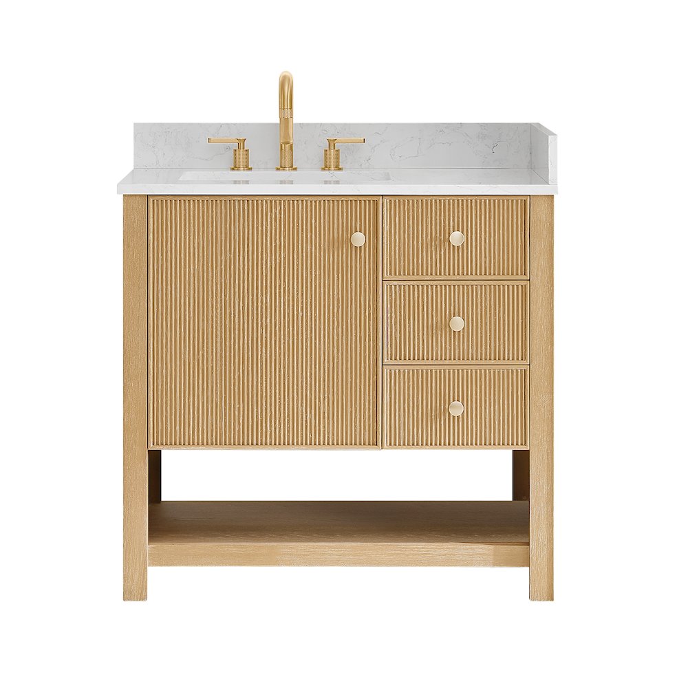 36" Single Bathroom Vanity in White Oak with Engineered Stone Countertop